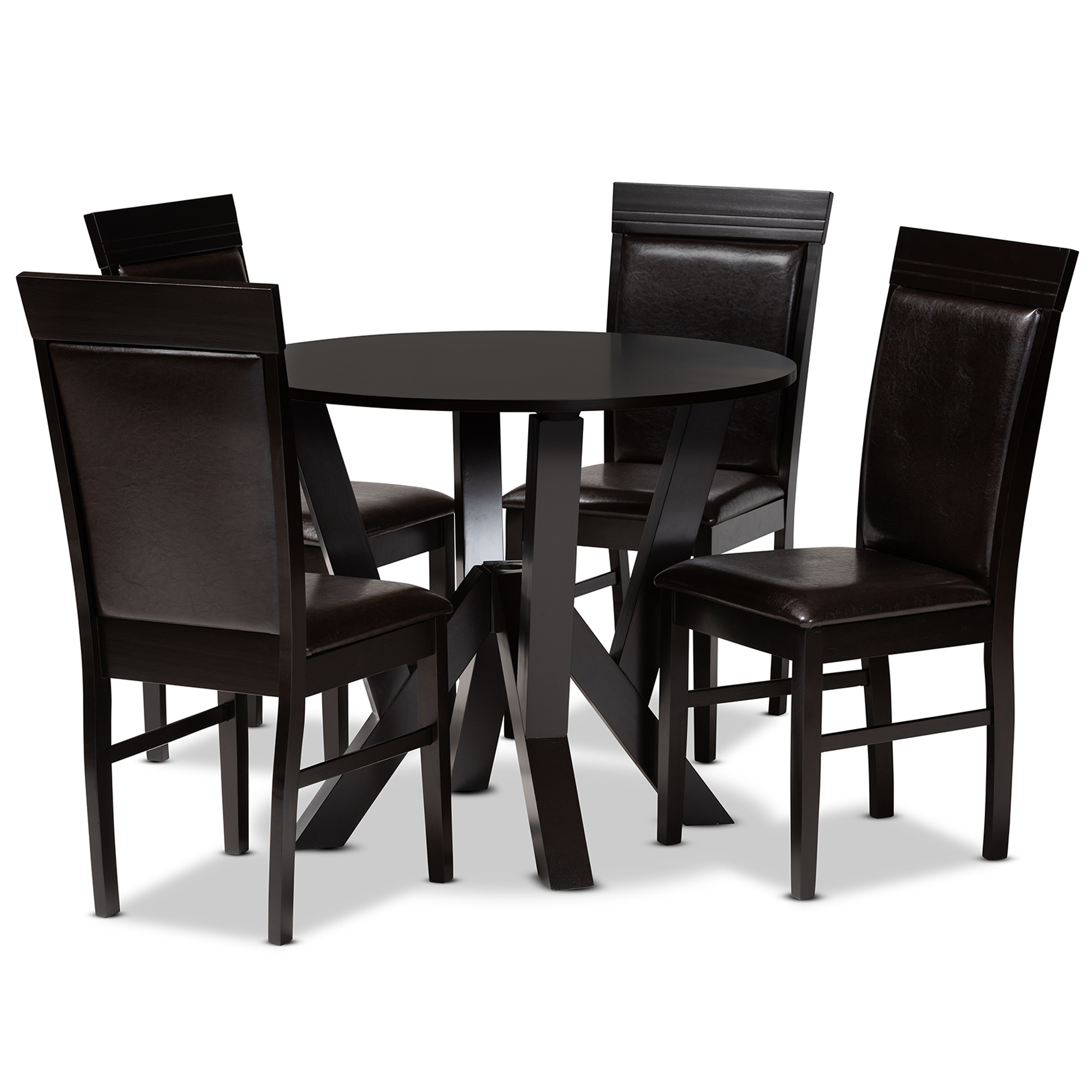 Baxton Studio Nada Modern and Contemporary Dark Brown Faux Leather Upholstered and Dark Brown Finished Wood 5-Piece Dining Set